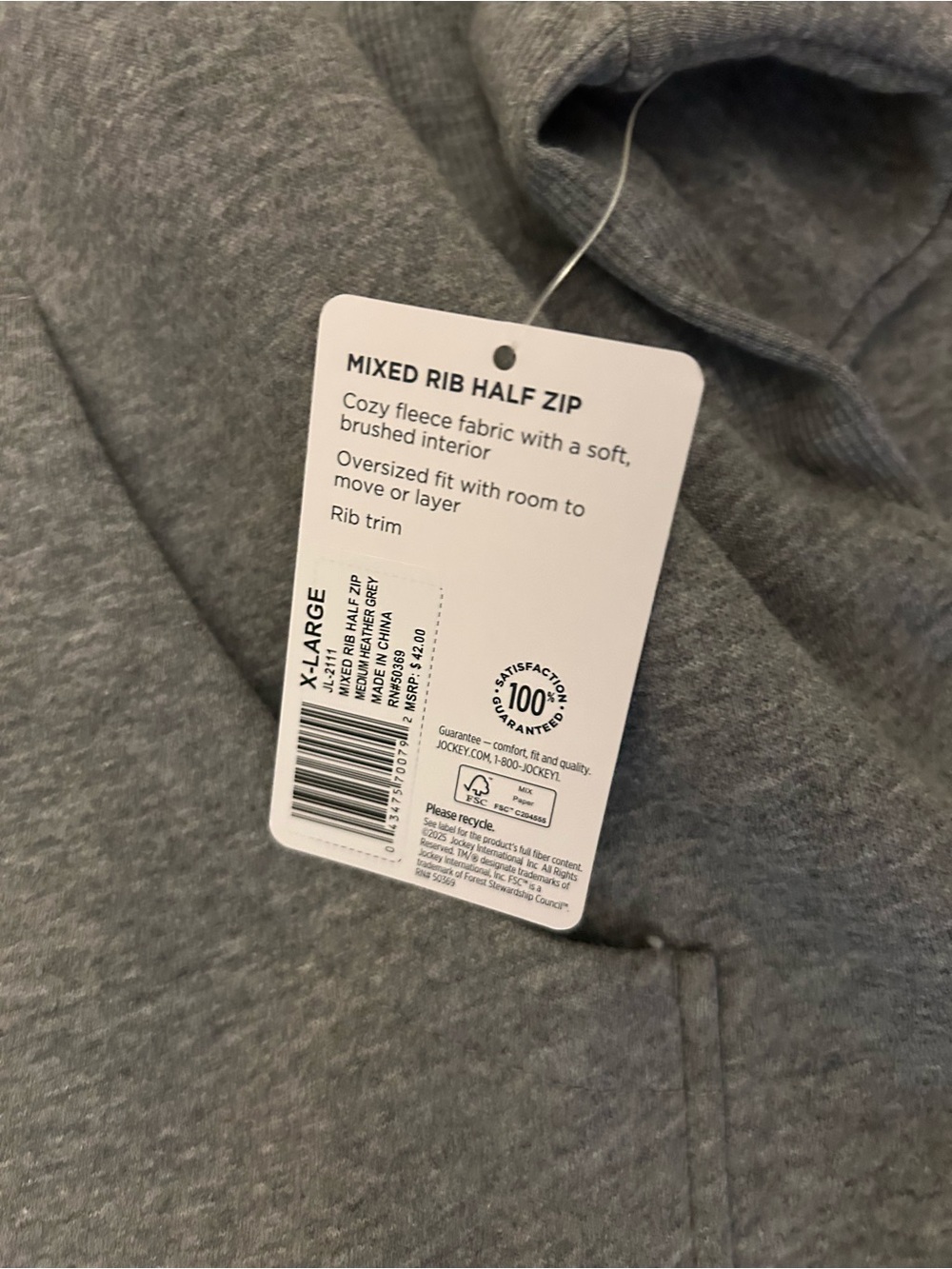 NWT Jockey Gray Half-Zip Pullover Sweatshirt - Picture 2 of 2